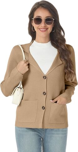 Women's Long Sleeve Sweater Blazer Notched Collar Casual Business Jacket Coat with Pockets for Work Office 2024 Fall Outwear in Saudi Arabia
