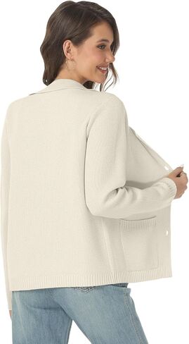 Women's Long Sleeve Sweater Blazer Notched Collar Casual Business Jacket Coat with Pockets for Work Office 2024 Fall Outwear in Saudi Arabia