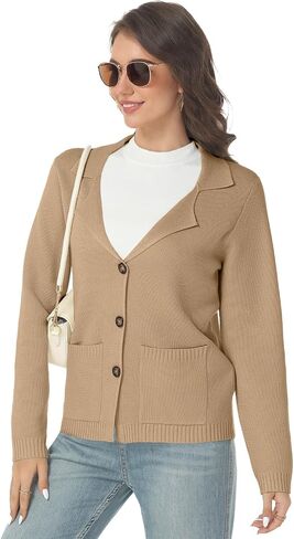 Women's Long Sleeve Sweater Blazer Notched Collar Casual Business Jacket Coat with Pockets for Work Office 2024 Fall Outwear in Saudi Arabia