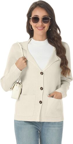 Women's Long Sleeve Sweater Blazer Notched Collar Casual Business Jacket Coat with Pockets for Work Office 2024 Fall Outwear in Saudi Arabia
