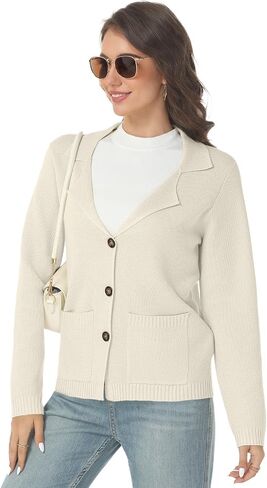 Women's Long Sleeve Sweater Blazer Notched Collar Casual Business Jacket Coat with Pockets for Work Office 2024 Fall Outwear in Saudi Arabia