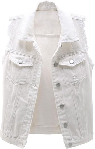 Locachy Women's Casual Denim Vest Jacket Slim Fit Sleeveless Ripped Tops in Kuwait