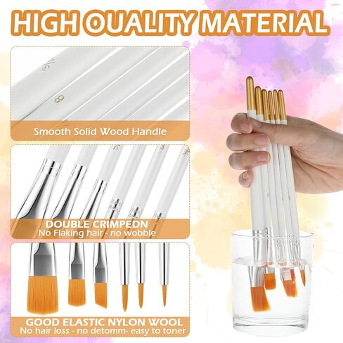 6 Pcs Paint Brush Set, Small Acrylic Paint Brushes Nylon Fine Paint Brush with White Wooden Handle, Artists Paint Brushes Thin Paint Brushes for Acrylic, Watercolour, Oil, Gouache in Saudi Arabia