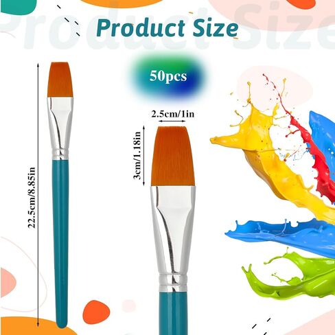 50Pcs Flat Acrylic Paint Brushes, Watercolor Paint Brushes 1 Inch Paint Brush with Wooden Handle Bulk Paint Brushes for Acrylic Watercolor Oil Crafts Face Body Art in Saudi Arabia