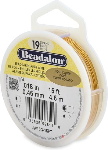 Beadalon 19-Strand 0.015 بوصة (0.38 مم) 15 قدم (4.6 م) سلك التوتير باللون الذهبي in Saudi Arabia