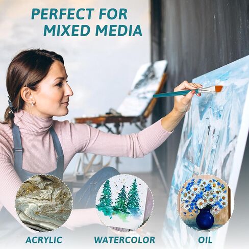 50Pcs Flat Acrylic Paint Brushes, Watercolor Paint Brushes 1 Inch Paint Brush with Wooden Handle Bulk Paint Brushes for Acrylic Watercolor Oil Crafts Face Body Art in Saudi Arabia