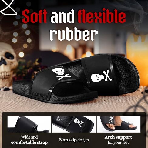 Black Slides - Footwear for Men & Women, Mens Comfortable Cloud Slippers, Womens Fashion Flip Flops Grunge Sandals, Indoor Outdoor Graphic Athletic Waterproof Gothic 3D Design Slide in Saudi Arabia