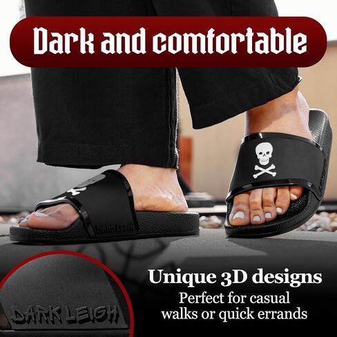 Black Slides - Footwear for Men & Women, Mens Comfortable Cloud Slippers, Womens Fashion Flip Flops Grunge Sandals, Indoor Outdoor Graphic Athletic Waterproof Gothic 3D Design Slide in Saudi Arabia