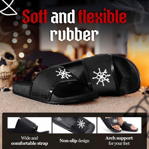 Black Slides - Footwear for Men & Women, Mens Comfortable Cloud Slippers, Womens Fashion Flip Flops Grunge Sandals, Indoor Outdoor Graphic Athletic Waterproof Gothic 3D Design Slide in Saudi Arabia
