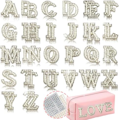 52 Pcs Pearl Letter Patches, Self Adhesive A-Z Glitter Alphabet Pearl Patches Large Letter Patches Graduation Cap Letter Stickers(White) in Kuwait