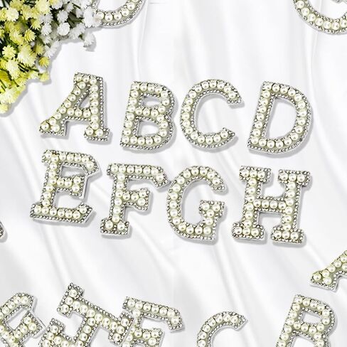 52 Pcs Pearl Letter Patches, Self Adhesive A-Z Glitter Alphabet Pearl Patches Large Letter Patches Graduation Cap Letter Stickers(White) in Kuwait