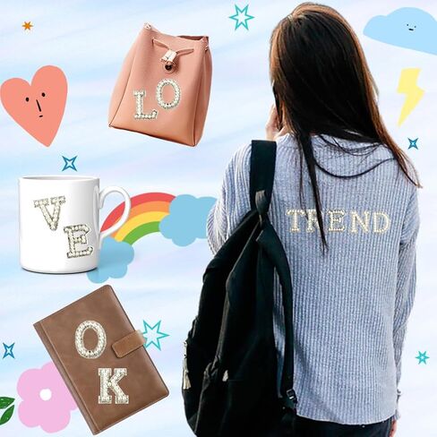 52 Pcs Pearl Letter Patches, Self Adhesive A-Z Glitter Alphabet Pearl Patches Large Letter Patches Graduation Cap Letter Stickers(White) in Kuwait