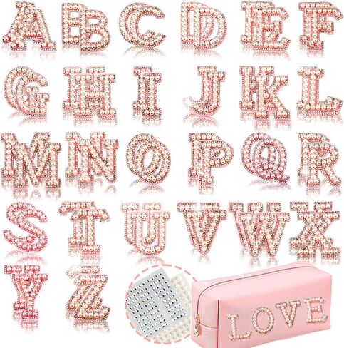 52 Pcs Pearl Letter Patches, Self Adhesive A-Z Glitter Alphabet Pearl Patches Large Letter Patches Graduation Cap Letter Stickers(White) in Kuwait