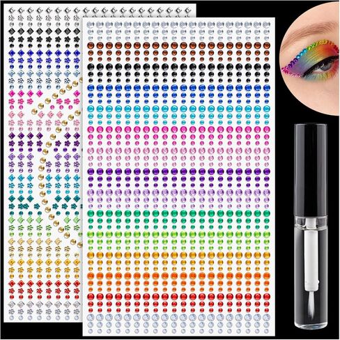 Rhinestone Stickers 3/4/5mm Multi Shapes Rainbow Face Sticky Gems Crystal Self Adhesive Rhinestones, with Makeup Glue for Makeup Eyes Face Hair Body Nails, Crafts and Decorations in Saudi Arabia