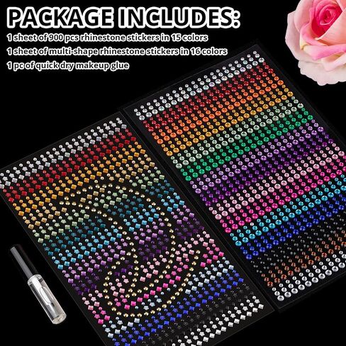 Rhinestone Stickers 3/4/5mm Multi Shapes Rainbow Face Sticky Gems Crystal Self Adhesive Rhinestones, with Makeup Glue for Makeup Eyes Face Hair Body Nails, Crafts and Decorations in Saudi Arabia