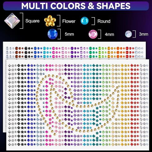 Rhinestone Stickers 3/4/5mm Multi Shapes Rainbow Face Sticky Gems Crystal Self Adhesive Rhinestones, with Makeup Glue for Makeup Eyes Face Hair Body Nails, Crafts and Decorations in Saudi Arabia