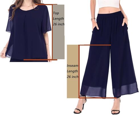 Women's Chiffon Summer 2 Piece Outfits Suit Blouse Top Capri Wide Leg Dress Casual Business Pants Sets in Saudi Arabia