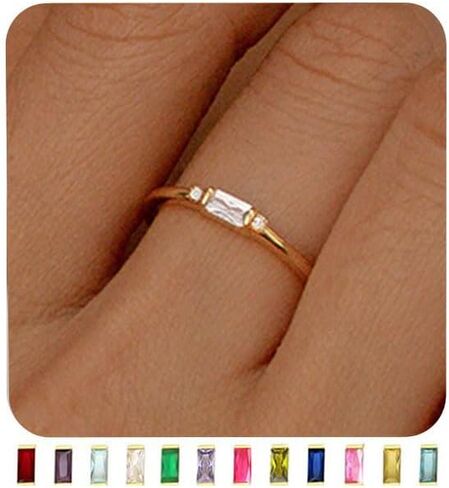 Birthstone Rings for Women Non Tarnish 14K Gold Plated Stackable Birthday Gifts for Mom Dainty Emerald Green Blue CZ Gemstone Ring for Mothers Daughter Bridesmaid Gifts Jewelry in Kuwait