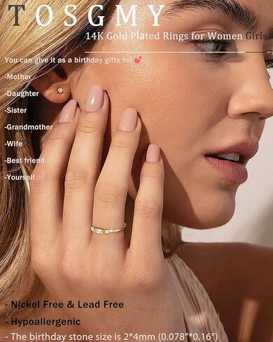 Birthstone Rings for Women Non Tarnish 14K Gold Plated Stackable Birthday Gifts for Mom Dainty Emerald Green Blue CZ Gemstone Ring for Mothers Daughter Bridesmaid Gifts Jewelry in Kuwait