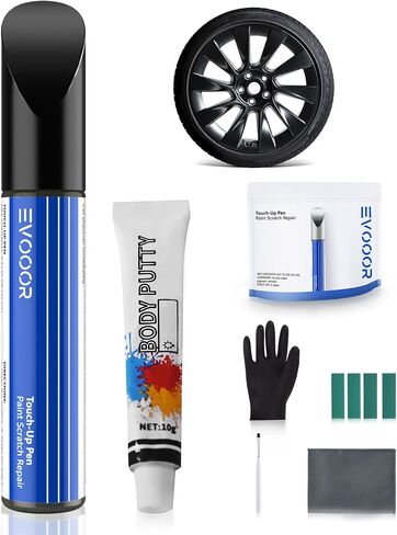 for Tesla Wheel Touch Up Paint with Curb Rash Repair Kit - DIY Kit with Color-matched Touch Up Paint (Matte Black(fits Model Y 20'') in Kuwait