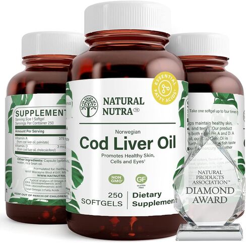 Natural Nutra Norwegian Cod Liver Oil Supplement, Helps to Maintain Skin, Body Density, Eye Health, Promotes Dental Health, Supports Cardiovascular Health, 100 Softgels in Saudi Arabia