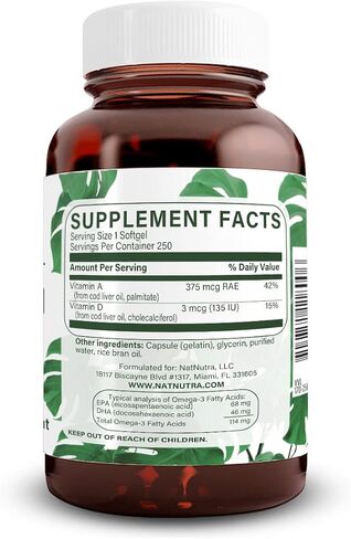 Natural Nutra Norwegian Cod Liver Oil Supplement, Helps to Maintain Skin, Body Density, Eye Health, Promotes Dental Health, Supports Cardiovascular Health, 100 Softgels in Saudi Arabia