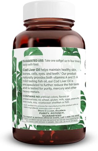 Natural Nutra Norwegian Cod Liver Oil Supplement, Helps to Maintain Skin, Body Density, Eye Health, Promotes Dental Health, Supports Cardiovascular Health, 100 Softgels in Saudi Arabia