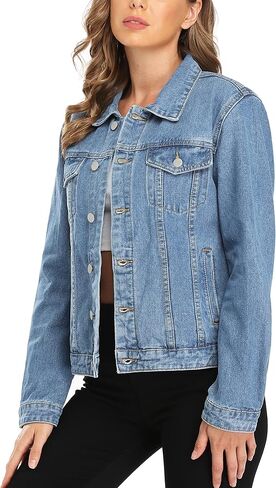 MISS MOLY Women's Denim Jacket Button Up Long Sleeve Basic Trendy Jean Jacket Coat with Pockets in Kuwait
