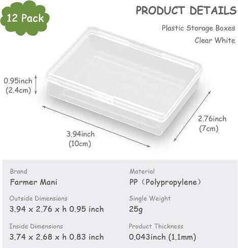 Farmer Mani 12 Pieces Rectangular Clear Plastic Storage Containers for Tiny Items and Other Craft Projects. (3.94 x 2.76 x 0.95 inch) in Kuwait
