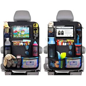 Car Backseat Organizer, Durable Waterproof Oxford Fabric Car Seat Back Kick Mats Protector with 9 Storage Pockets, 2 Pack
