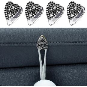 Pack-4 Bling Car Heart Hook, 0.78" x 0.98" Diamond Glitter Decor Stick-on Multi-Functional Organizer, Hanging Storage for Handbags Keys Grocery Bag, Universal Interior Hook for Cars (White)