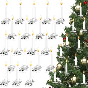 Tessco 40 Pcs Christmas Metal Candle Holder with Clip Set 20 Candle Holders for Christmas Tree Flower Shape Christmas Candle Clip Set with 20 Christmas Candles for Birthday Christmas(Gold Red)