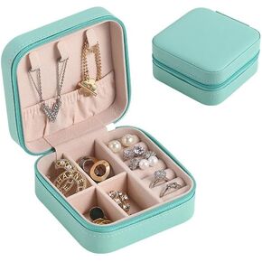 Travel portable jewelry organizer | Jewelry box for women |Jewelry Travel Organizer for Rings Earrings Necklace Bracelet (3.9 * 3.9 * 1.96Inch) (Dark green)