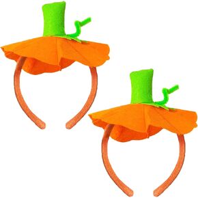 2 Pcs Halloween Pumpkin Headband Green Leaf Pumpkin Hair Hoops Orange Pumpkin Headpiece Hairband Hair Bands Women Christmas Party Decoration Cosplay Costume Cute Handmade Dress Up Hair Accessories
