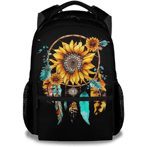Girls Backpack for School, Sunflower Bookbag for Kids Girls Women, Aesthetic Daypack for Casual Travel, Bohemia Black Lightweight School Bag for Back to School