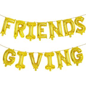 Friendsgiving Party Decorations,16 inch Friendsgiving Balloons Banner Decorations,Tall Thanksgiving Balloons Banner Thanksgiving Friends Party Backdrop (Gold)