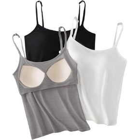 MakeMeChic Women's 3 Pack Spaghetti Strap Cami Tops Padded Slim Fit Sleeveless Tank Top