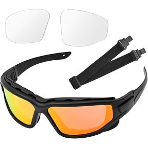 Motorcycle Riding Glasses, Foam Padded Protective Goggles w/ 1 Interchangeable Clear Lens, UV Protection Anti-Wind Dustproof, Motorcycle Sunglasses for Outdoor Sport