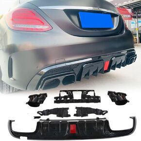 MCARCAR KIT Rear Bumper Diffuser Fits for Mercedes Benz C Class W205 C200 C250 C300 C350 C400 Sport C43 AMG Sedan 2015-2021 PP Under Chin Lip Spoiler Splitter with Exhaust Tips (Gloss Black)