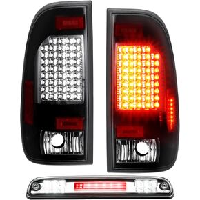For 1999-2007 Ford F250 F350 F450 F550 LED Tail Light + 3rd Brake Cargo Lamp, Factory Incandescent Models, Clear Lens Taillights w/High Mount Stop Light (3 Pack)