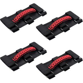 Metal Buckle Roll Bar Grabber Straps 4-Piece Black with Red Grip Handle Compatible with Jeep Wrangler YJ TJ JK JKU JL JLU Ports Sahara Freedom Rubicon Unlimited Gladiator JT 1980-2024