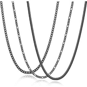 Zocomi 3 PCS Chain Necklace for Men Women, Stainless Steel Cuban Link/Figaro/Herringbone Chains Set Jewelry Gifts, 16/18/20/22/24 Inches