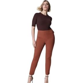 SPANX Women's On-The-Go Ankle Slim Straight Pants, Bronze Glow, XL Petite