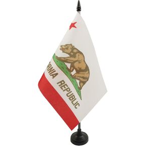 علم طاولة كاليفورنيا من AZ FLAG مقاس 5 بوصة × 8 بوصة - علم مكتب كاليفورنيا مقاس 21 × 14 سم - عصا وقاعدة بلاستيكية سوداء