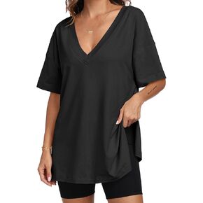 Remidoo Womens Casual V Neck Short Sleeve Oversized T Shirt Summer Basic Loose Top