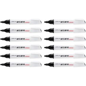 LINEPLUS TRIMA 330 Whiteboard Marker – Ergonomic Triangle Shape, Bullet Tip 2mm – Non-Toxic, Easy Wipe-Off – Black, Blue, Red (12 Pack) – Made in Korea (Black)