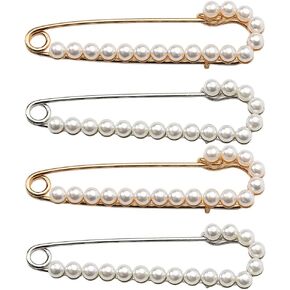 Decorative Crystal Safety Pins Brooches for Women Silver Gold Faux Pearl Rhinestone Safety Pin Collar Brooch Fashion Scarf Shawl Clip Set