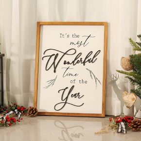 Framed It's The Most Wonderful Time of The Year Wall Decor Farmhouse Christmas Wall Art 3D XMAS Holiday Decor 12x16 Inch Black