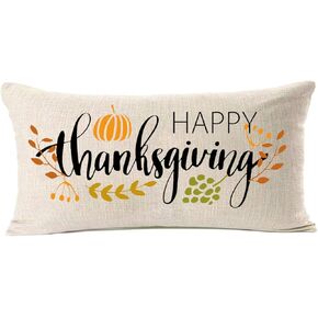 MFGNEH Thanksgiving Decorations Pillow Covers 12x20 Inch,Happy Thanksgiving Decor Thanksgiving Lumbar Pillow Farmhouse for Sofa