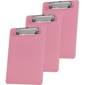 Acrimet Clipboard Memo Size A5 (9 1/4" x 6 5/16") Low Profile Clip (Plastic) (Solid Pink Color) (3 Pack)